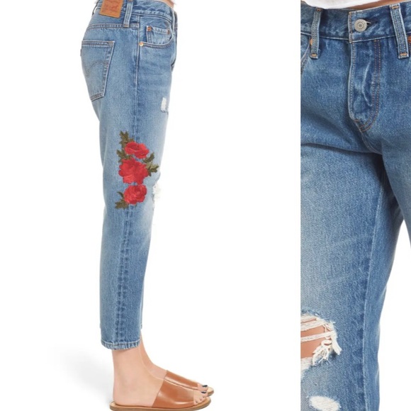 Levi 501 Floral Embroidered Crop Taper Jeans - Picture 4 of 5